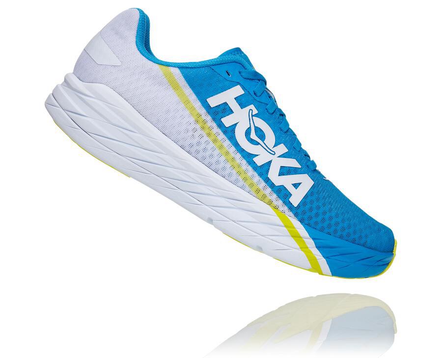 Hoka One One Mens Running Shoes - Rocket X - White/Blue - WDEI21076